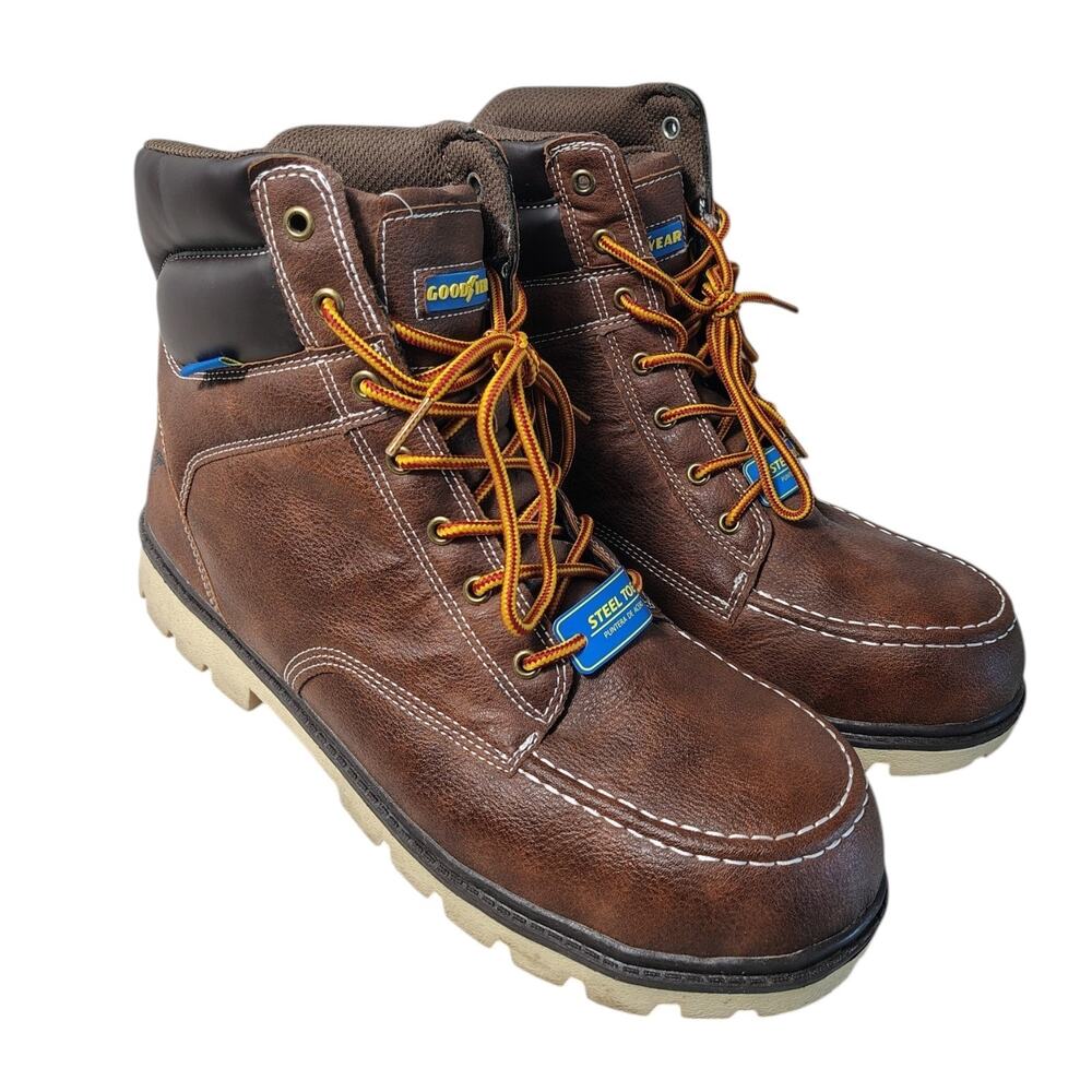 GoodYear Boots Mens 12 Work Slip Resistant Penn St Brown Steel Toe